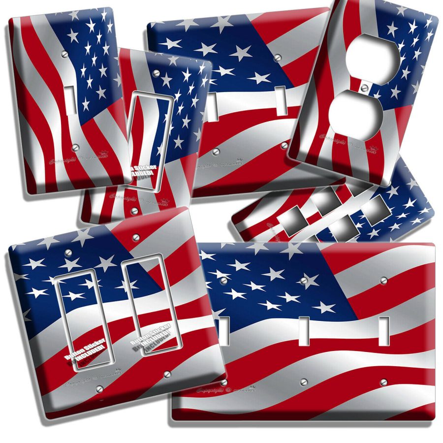 USA AMERICAN WAVING FLAG LIGHT SWITCH OUTLET COVER WALL PLATE US ROOM HOME DECOR