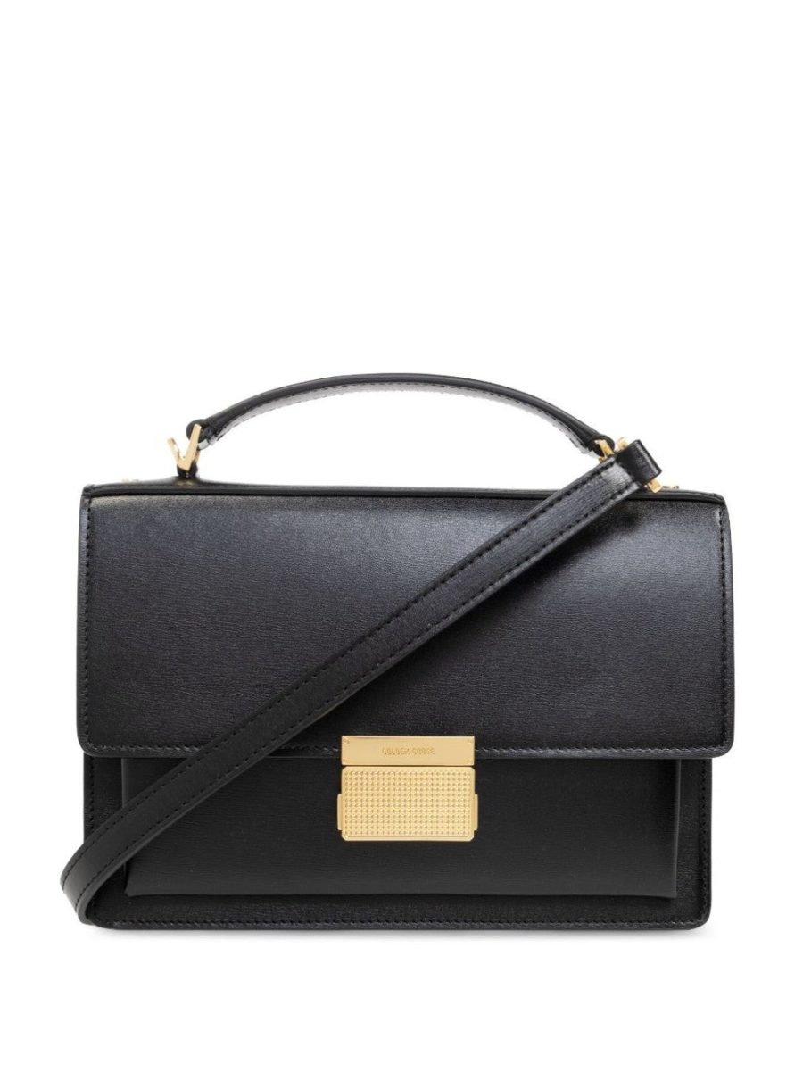 Venice Handheld Leather Bag Black and Gold Details