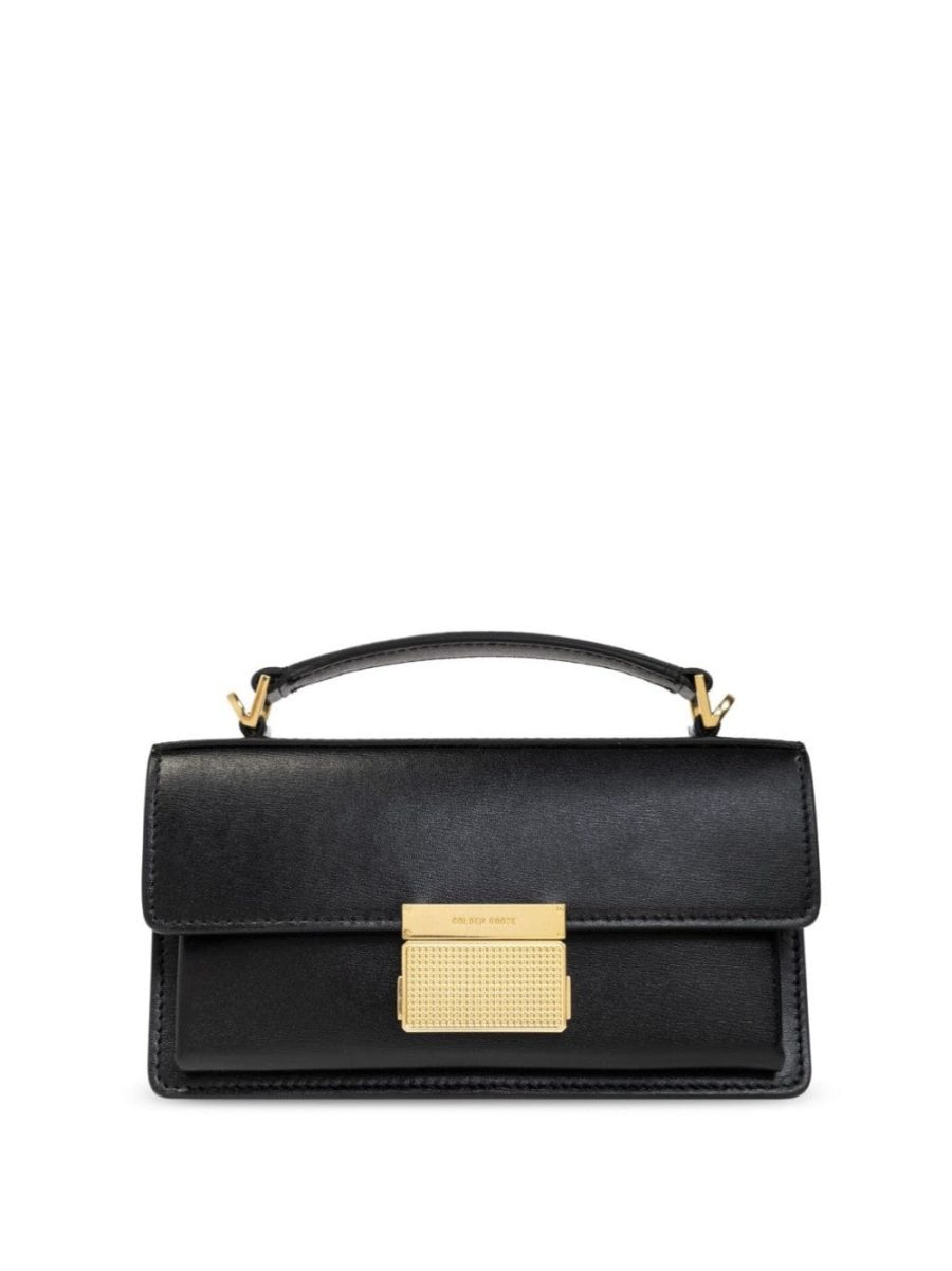 Venice small bag in black palmellate leather and gold details