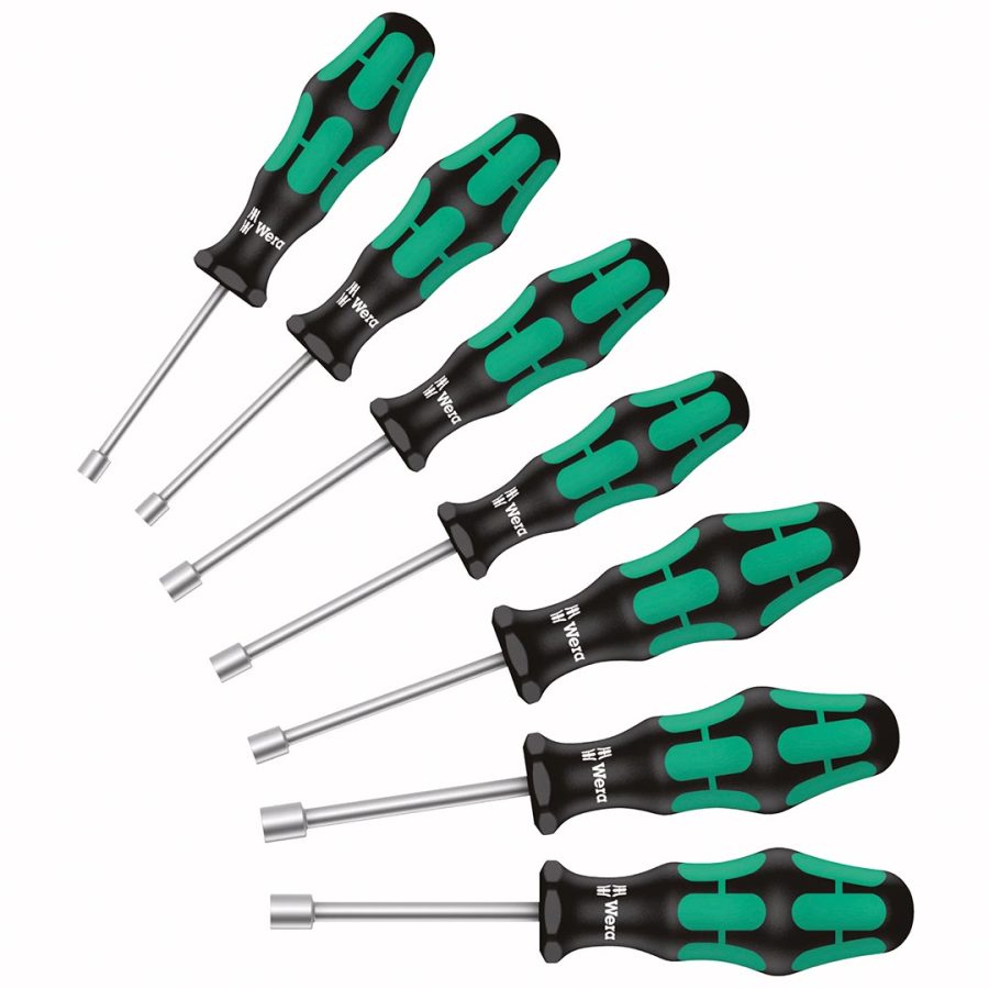 WERA 05345230001 Kraftform Plus Hollow Shaft SAE Nutdriver Set (7 Piece Set)