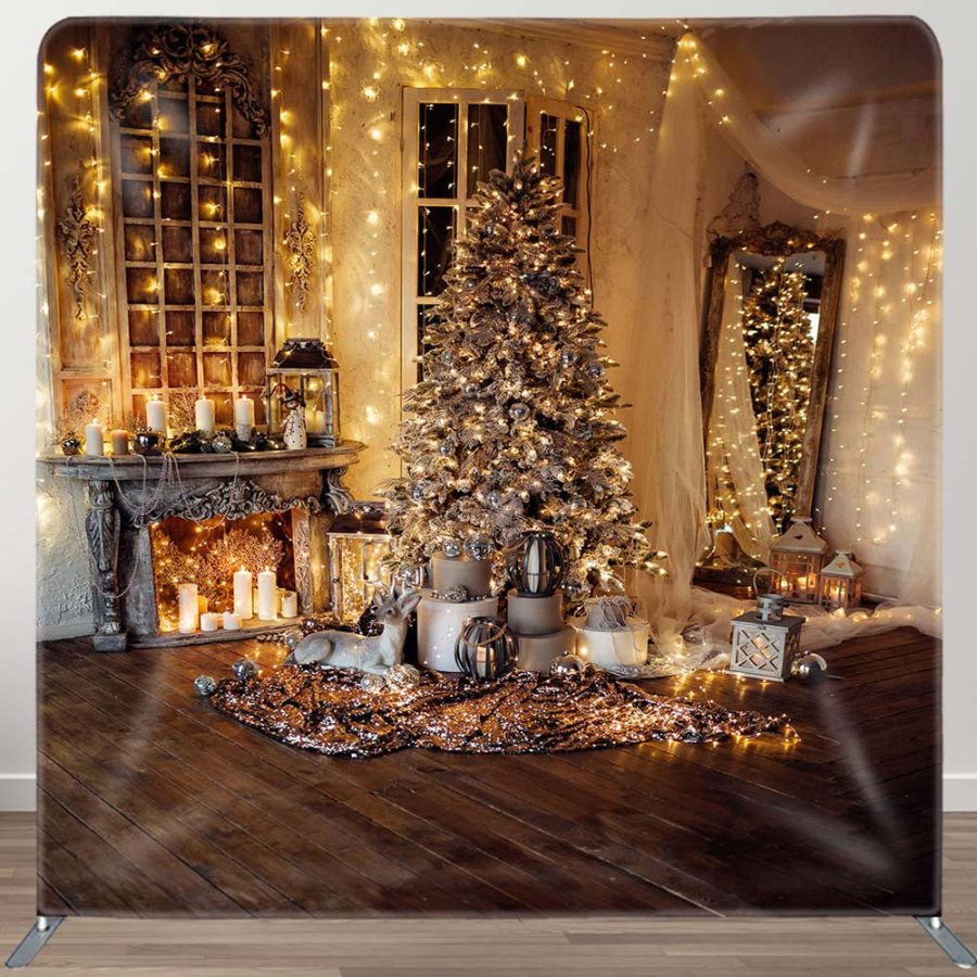 Warm Christmas Tree Light Tension Fabric Backdrop - Aperturee