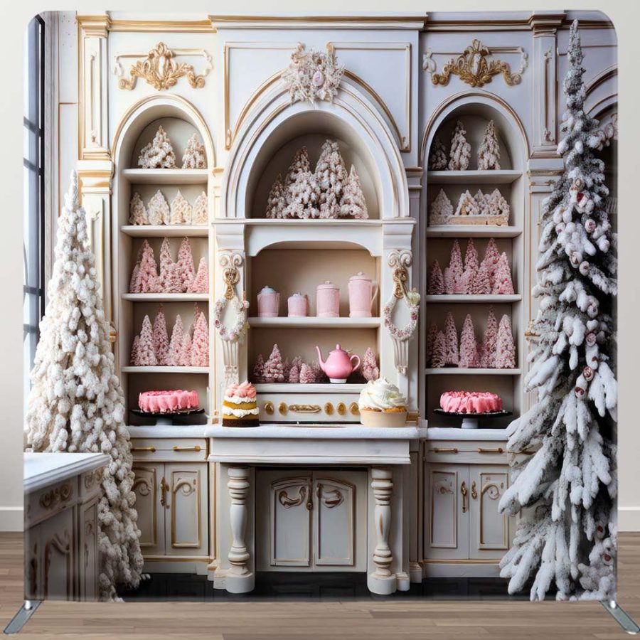 White Cabinet Tree Dessert Christmas Square Backdrop - Aperturee