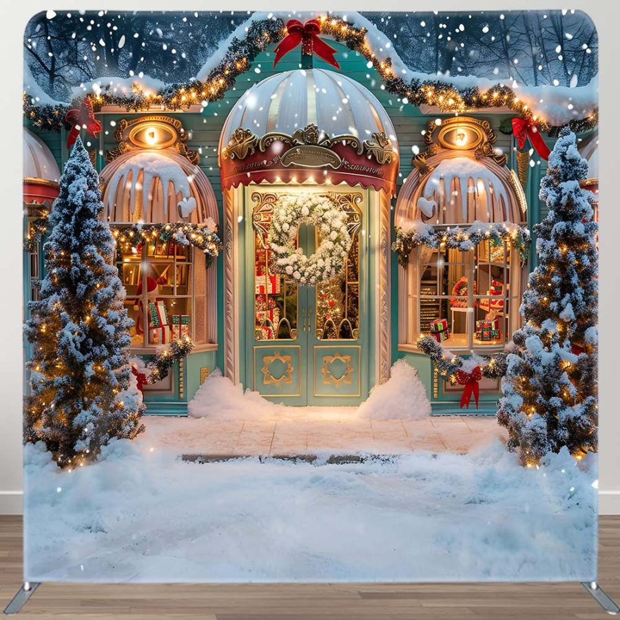 Winter Snowy Christmas Store Pillow Cover Backdrop - Aperturee