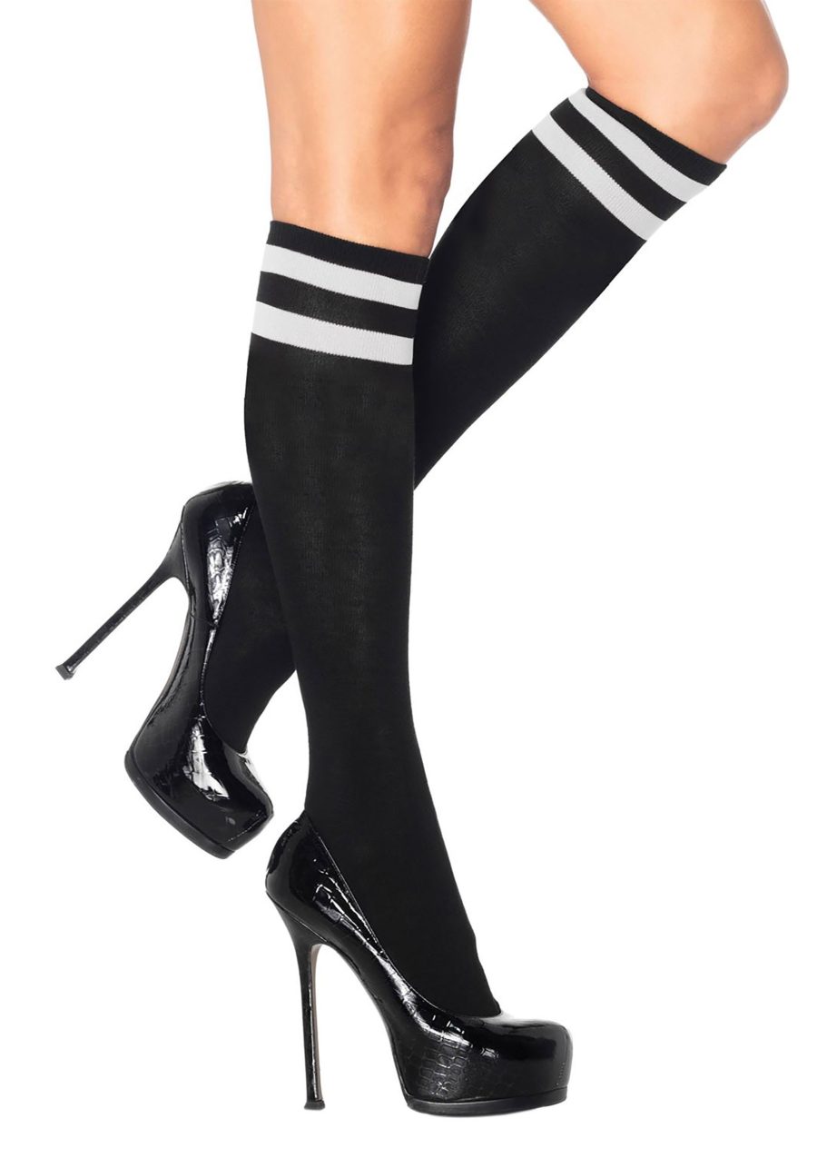 Women's Black Athletic Socks with White Stripes