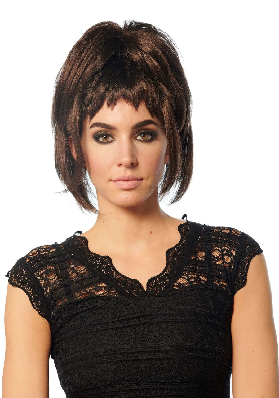 Women's Dark Brown High Ponytail with Bangs Costume Wig