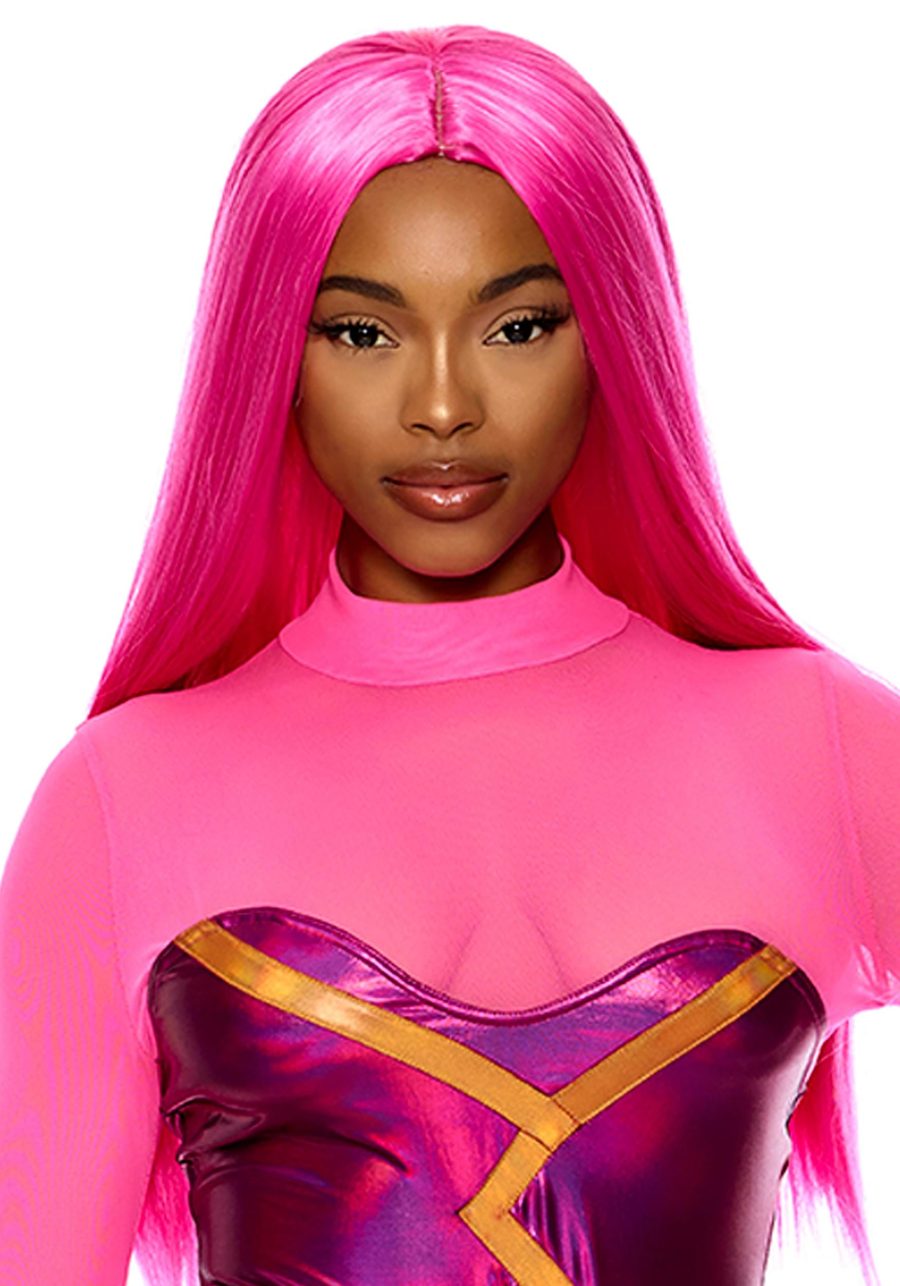 Women's Long Hot Pink Lava Costume Wig