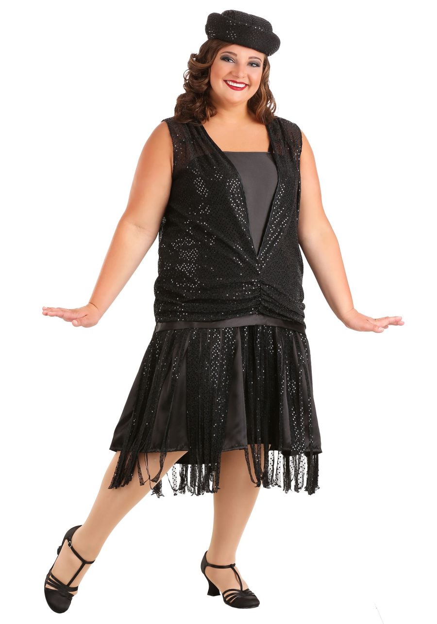 Women's Plus Size Black Jazz Flapper Costume