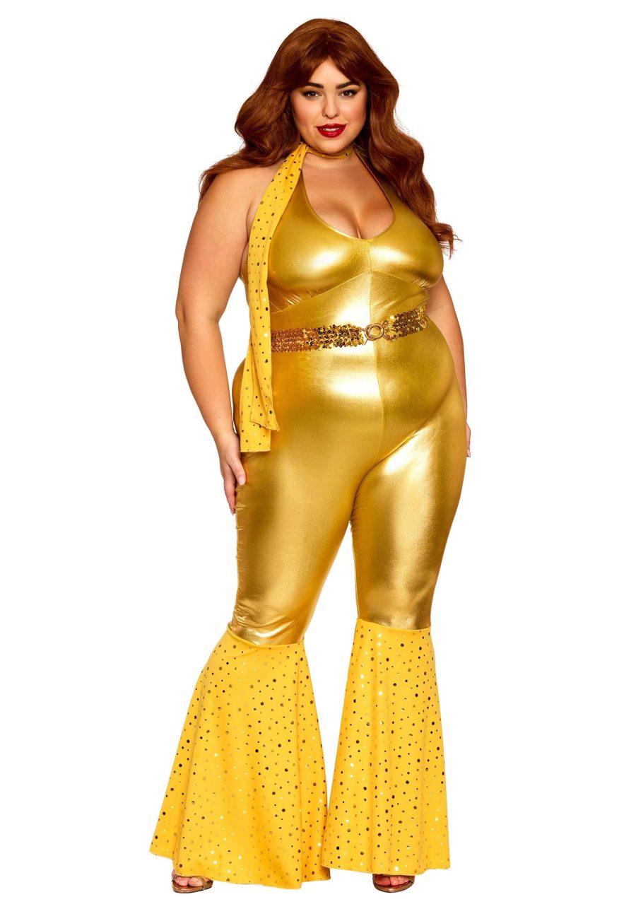 Women's Plus Size Gold Disco Fox Adult Costume