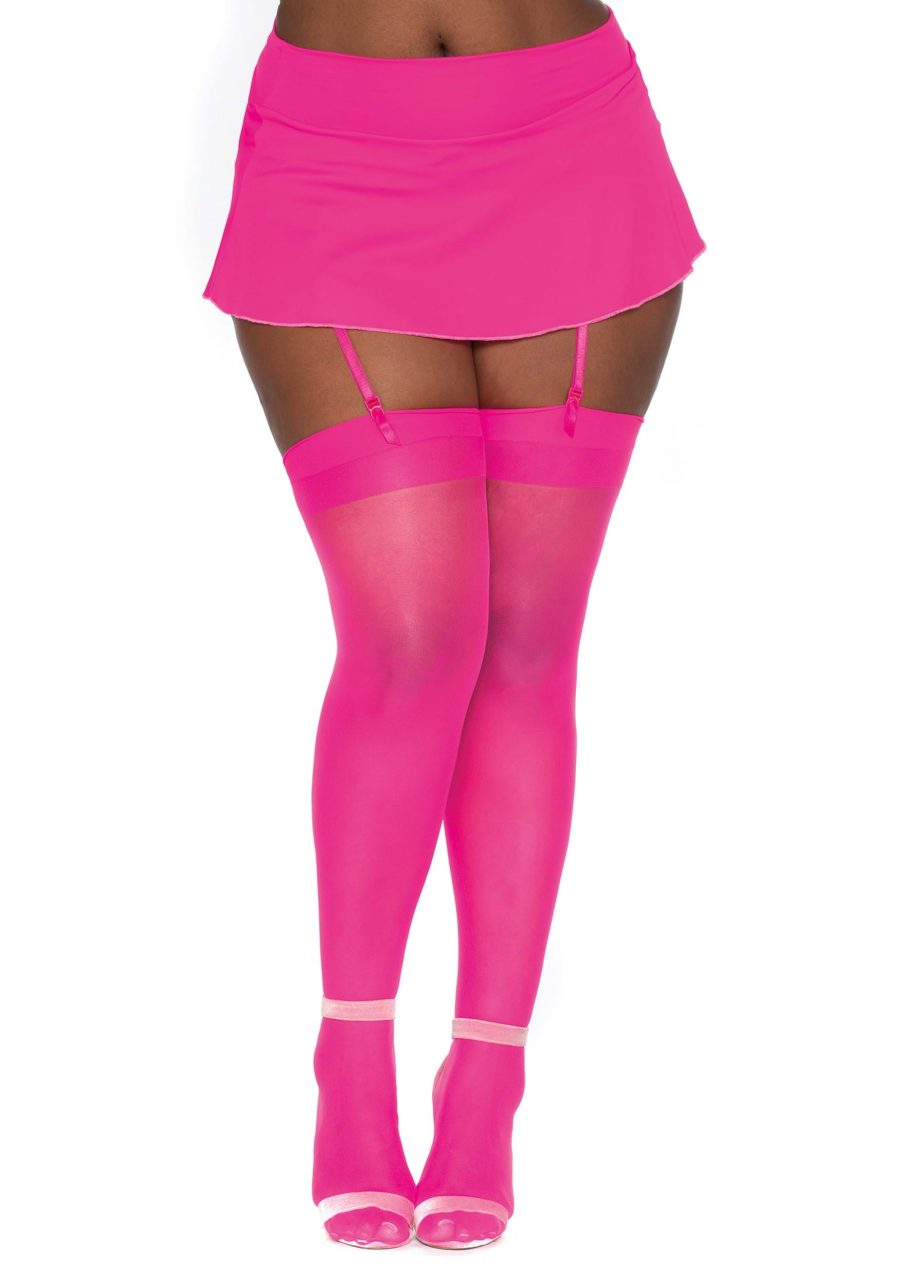 Women's Plus Size Hot Pink Sheer Thigh High Nylon Stockings