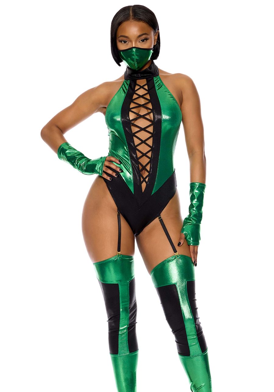 Women's Sexy Green Video Game Kombat Fighter Costume