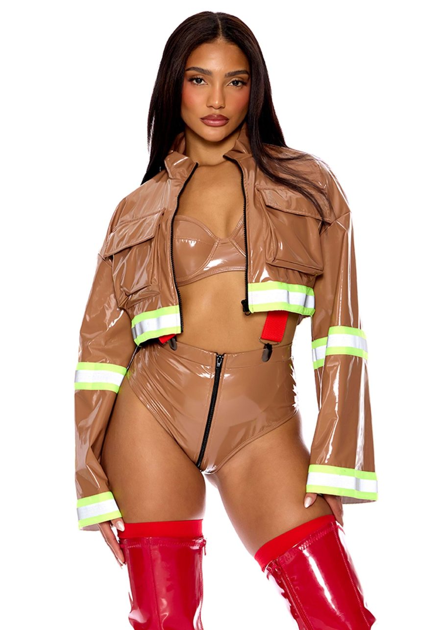 Women's Sexy Patent Fire Fighter Captain Costume