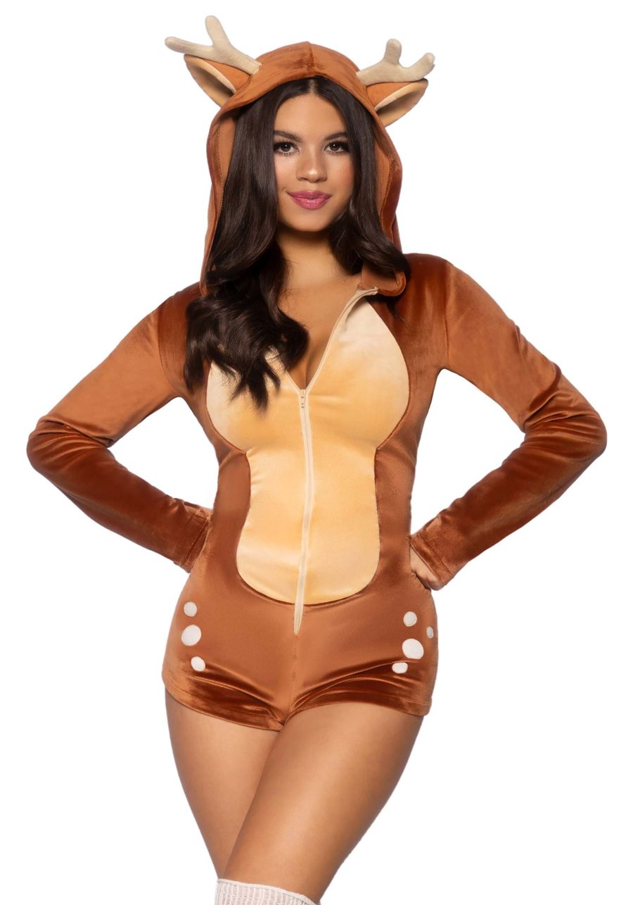 Women's Sexy Plush Fawn Romper Costume