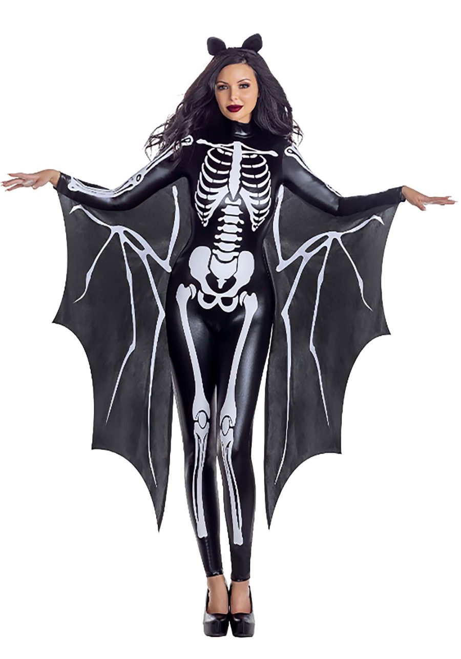 Women's Sexy Skeleton Bat Jumpsuit Costume with Wings