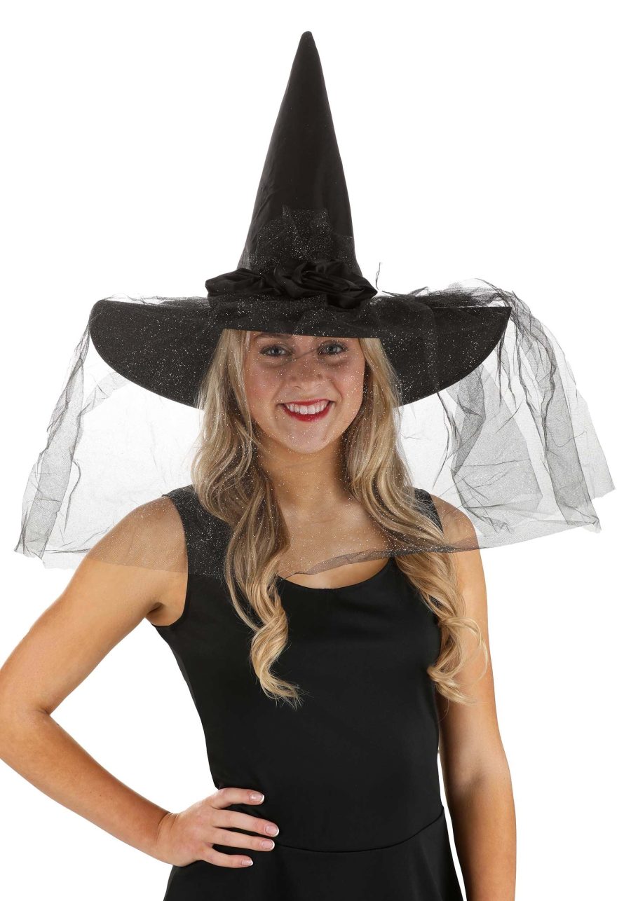 Women's Sparkly Black Witch Hat