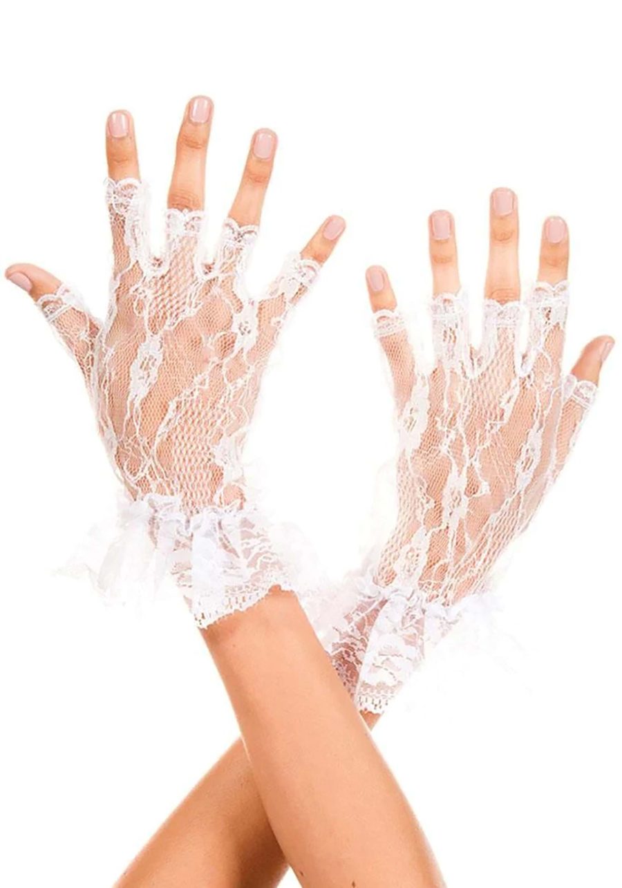 Women's White Lace Cuff Gloves