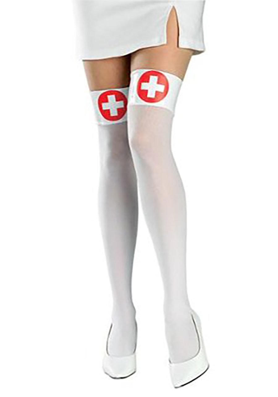 Women's White Thigh High Nurse Tights