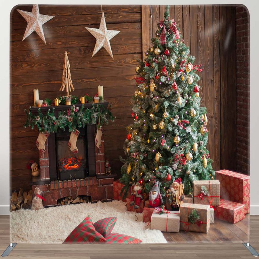 Wooden House Star Fireplace Xmas Tension Backdrop - Aperturee