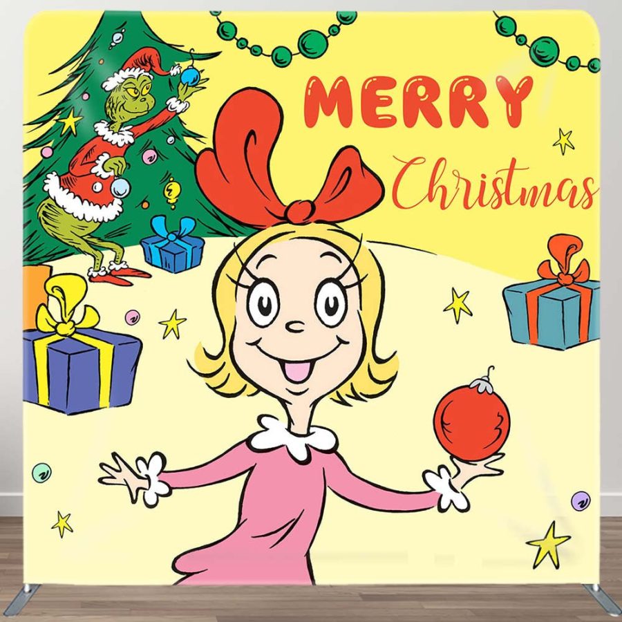 Yellow Girl Monster Merry Christmas Square Backdrop - Aperturee