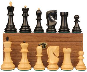 Zagreb Series Chess Set Ebonized & Boxwood Pieces with Classic Walnut Board & Box - 3.25 King