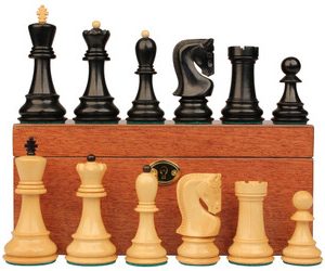 Zagreb Series Chess Set Ebony & Boxwood Pieces with Classic Mahogany Board & Box - 3.875 King