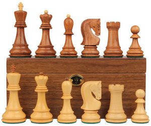 Zagreb Series Chess Set Golden Rosewood & Boxwood Pieces with Classic Walnut Board & Box - 3.25 King