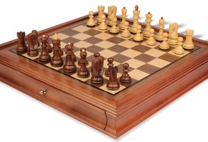 Zagreb Series Chess Set Golden Rosewood & Boxwood Pieces with Walnut Chess Case - 3.25 King