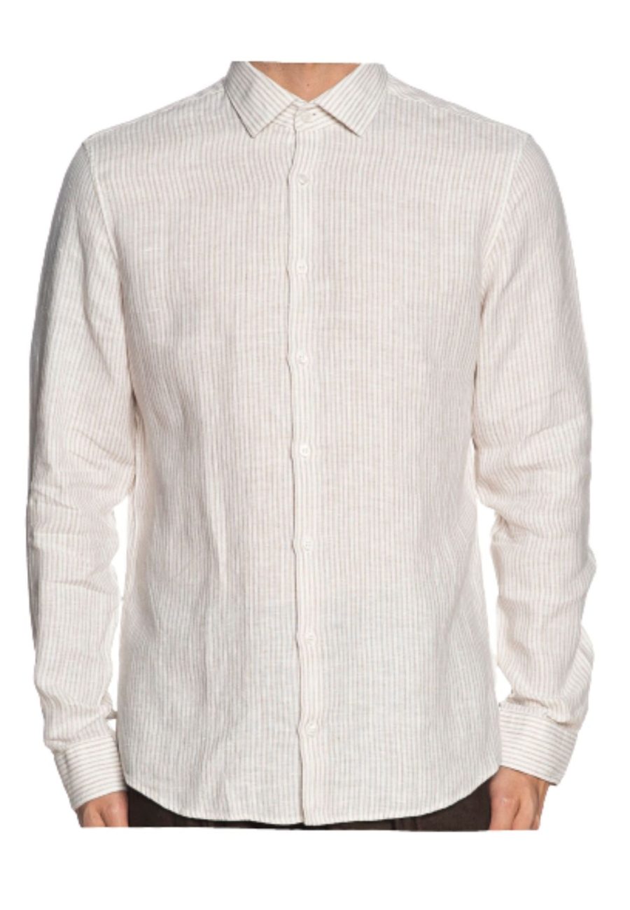 calvin klein LINEN STRIPE SLIM SHIRT