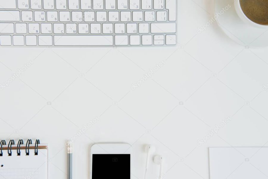 keyboard with office supplies