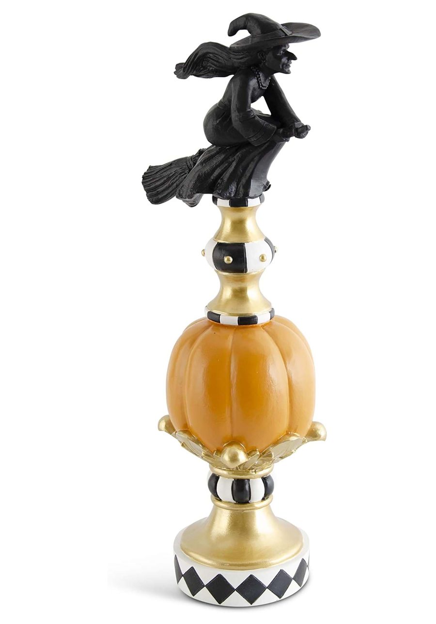 17 Resin Black White Orange and Gold Finial with Witch Prop