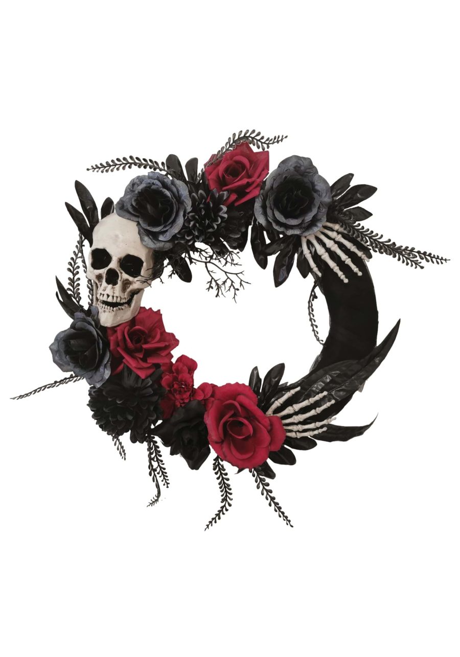 18 Black Skull Wreath with Hands and Roses Decoration