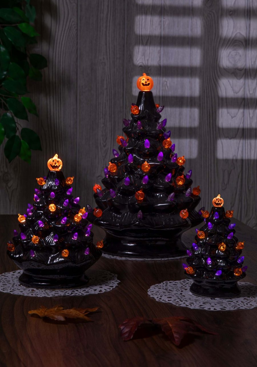 3 Lighted Dolomite Halloween Trees with Sound