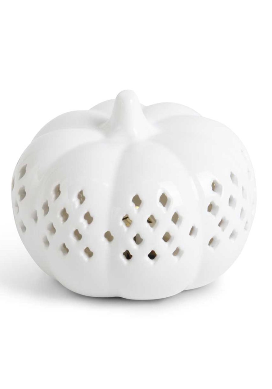 3.5 White Ceramic Cutout LED Pumpkin Decoration