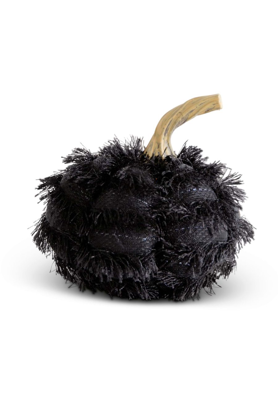 4 Inch Black Fringe Pumpkin Decoration