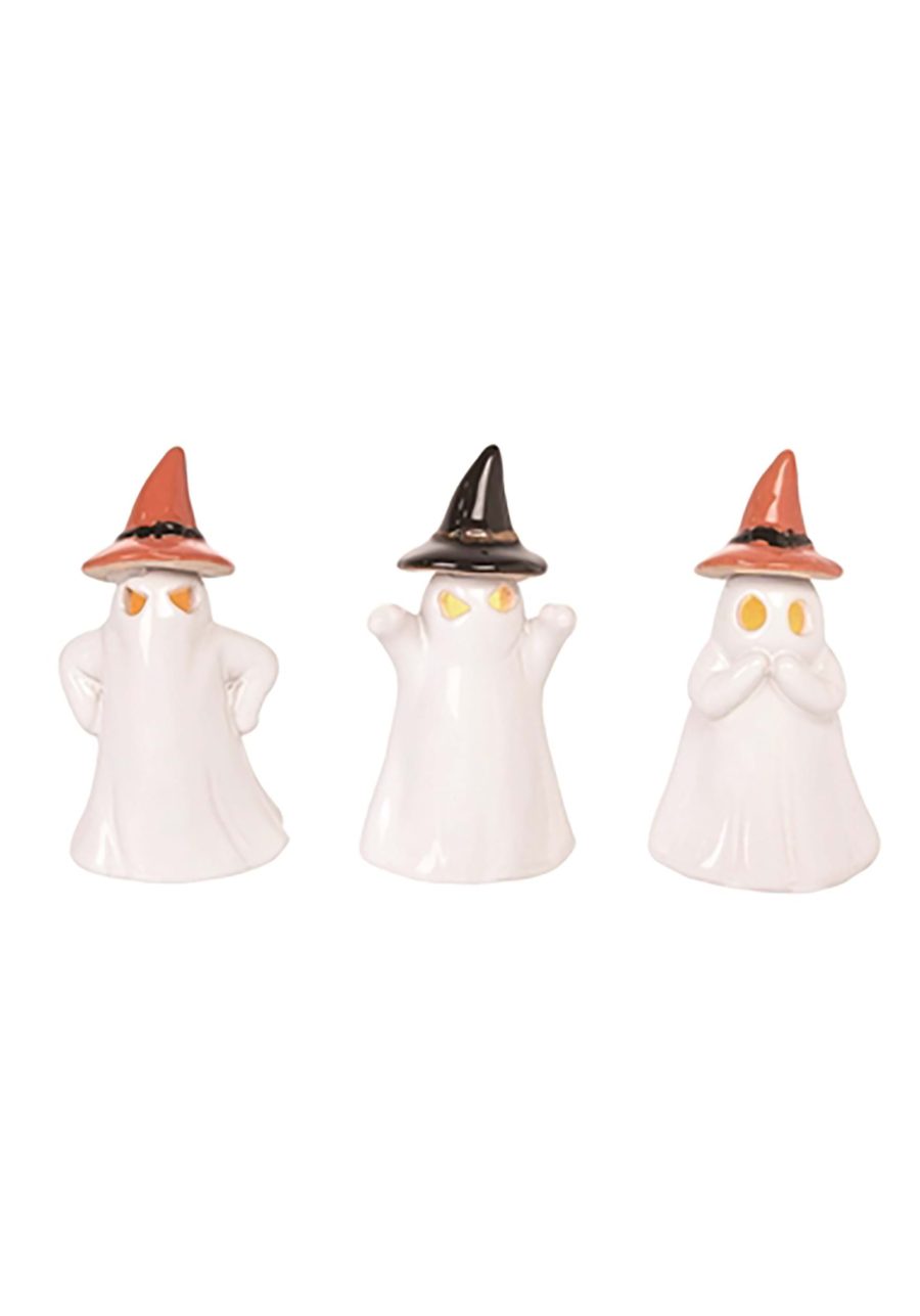 4-Inch Ceramic Light Up Ghost Figures Set