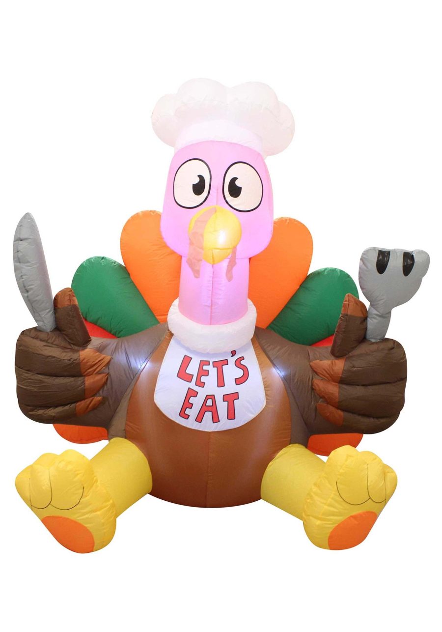 6FT Let's Eat Inflatable Turkey Decoration