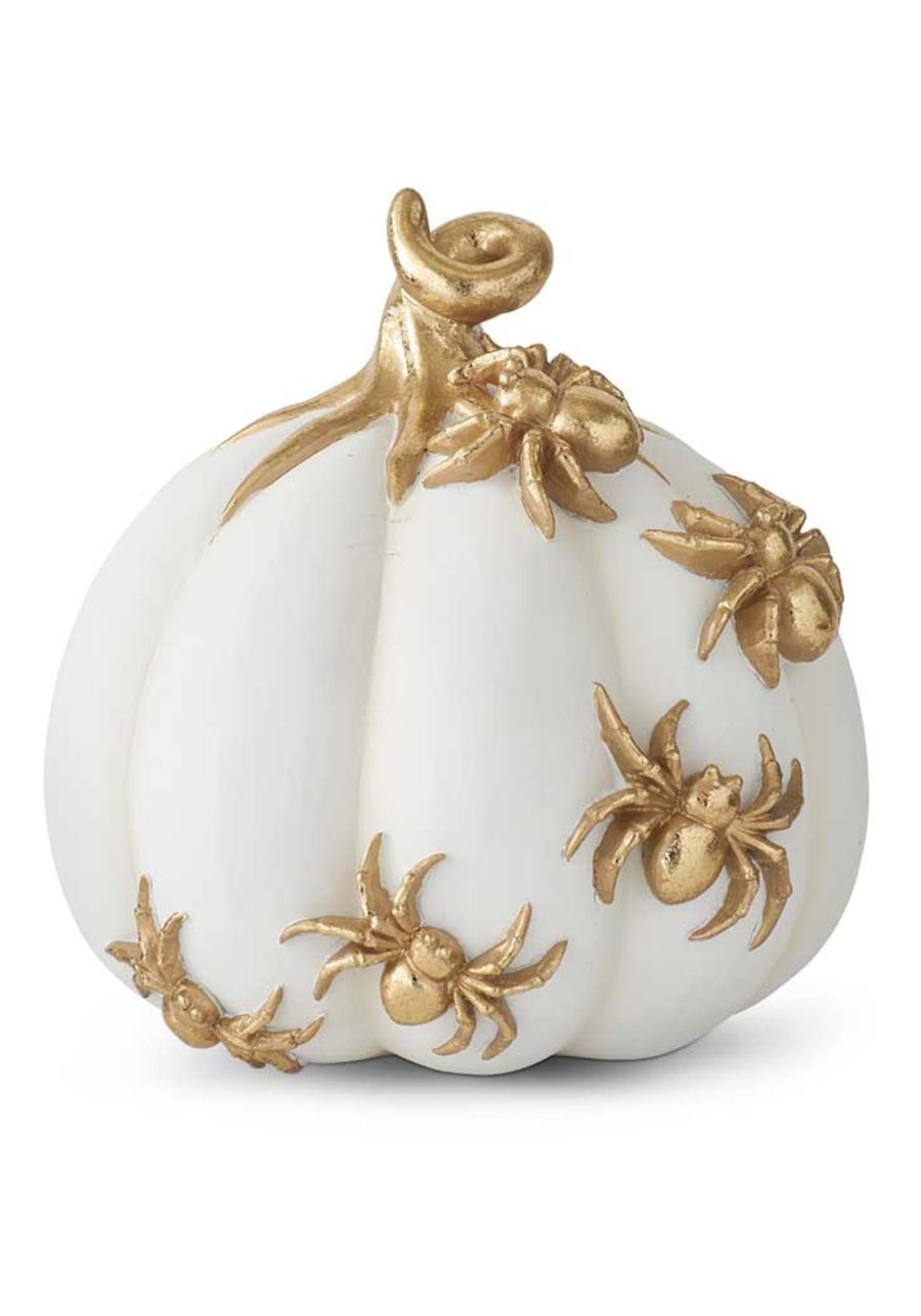 7 White Pumpkin with Gold Spiders Decoration