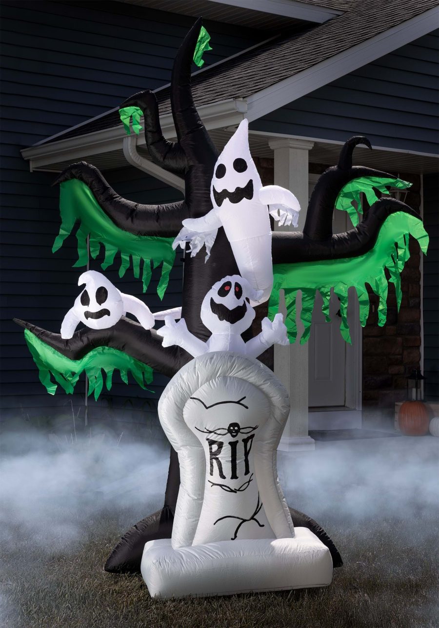 7.25FT Haunted Ghost Tree with Tombstone Inflatable Prop