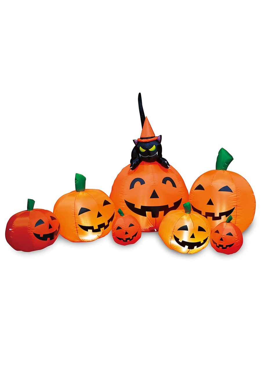 7FT Inflatable Pumpkin Patch with Cat Decoration