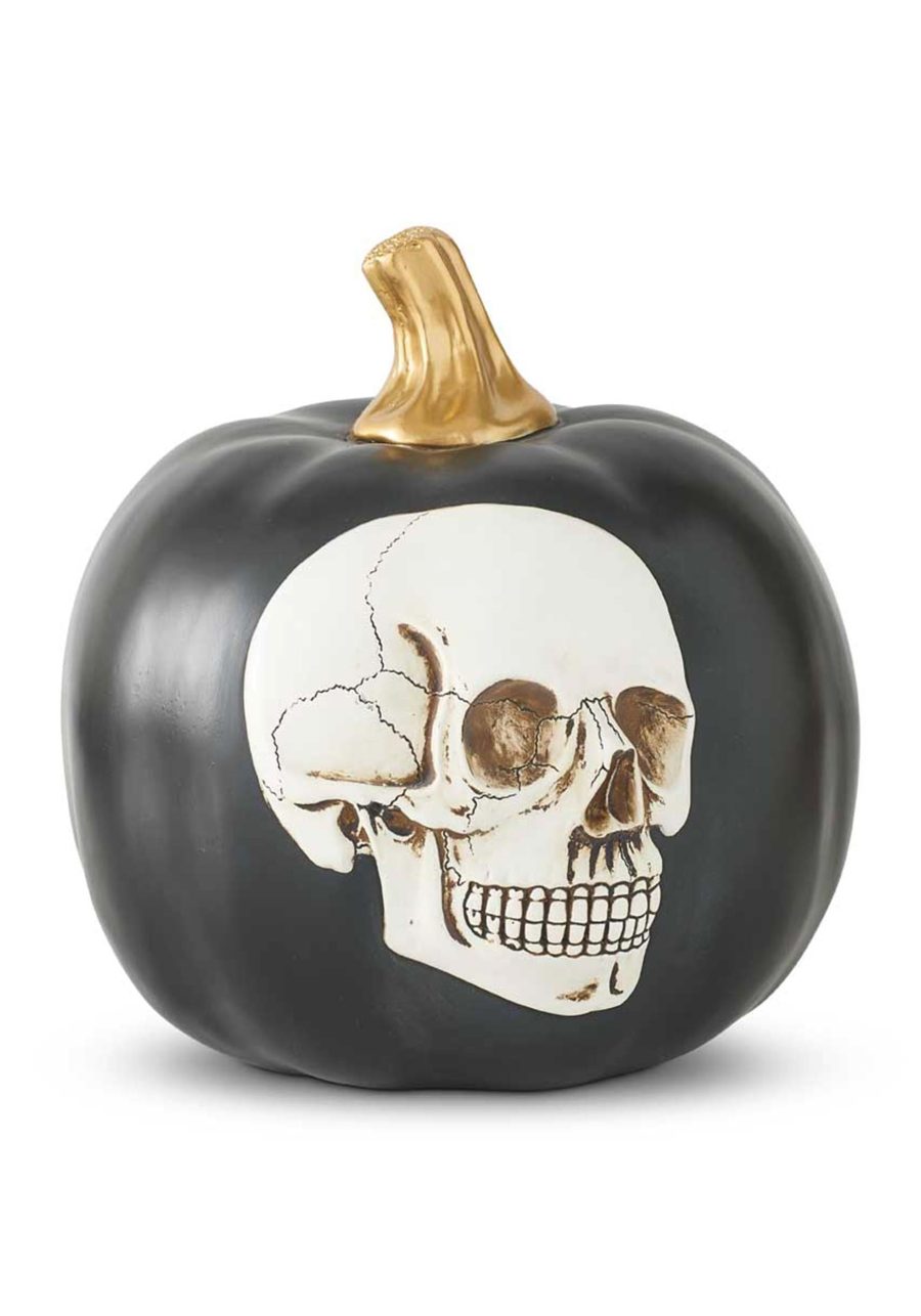 8.5 Black Pumpkin with Embossed Skull Decoration