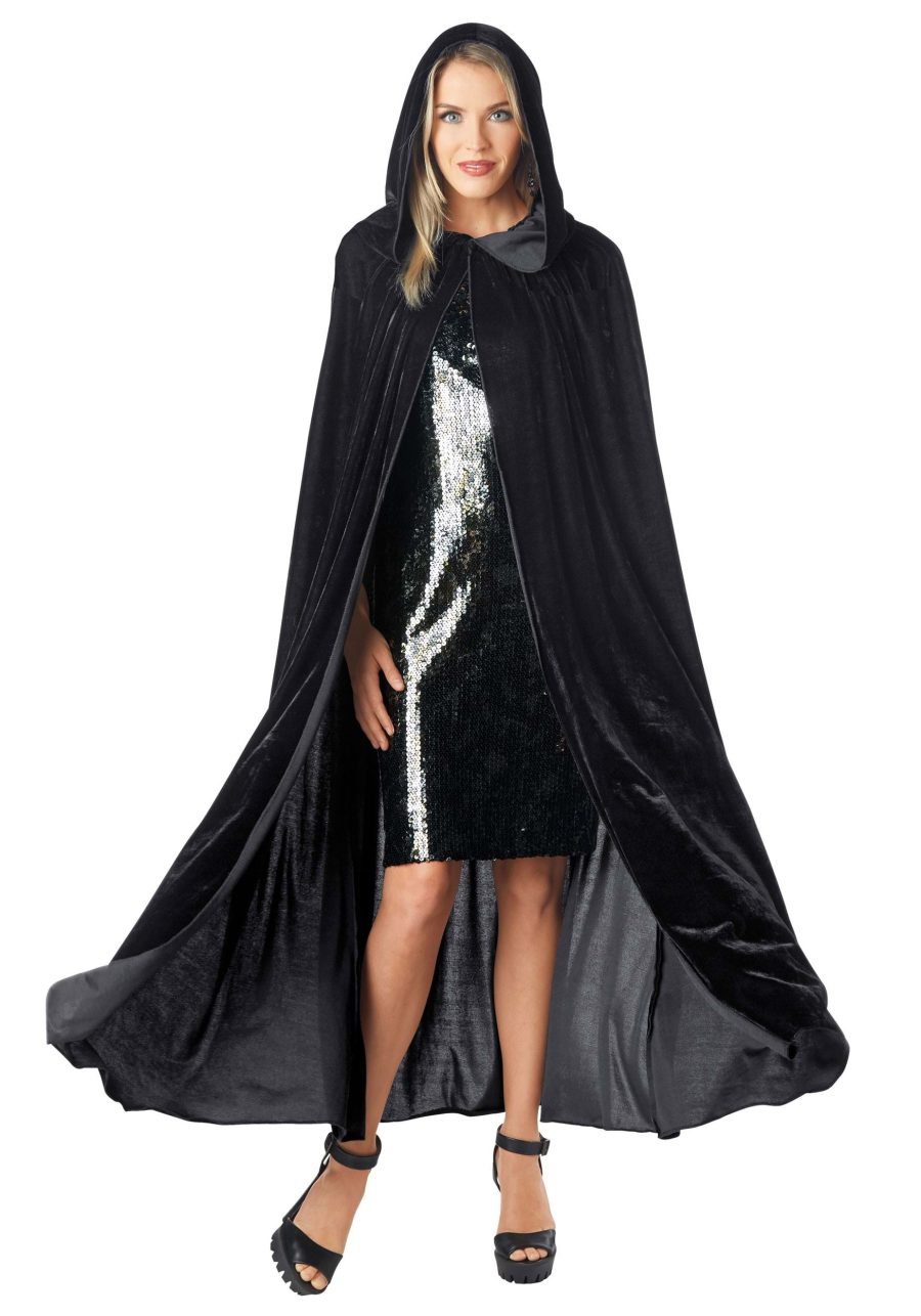 Adult Black Velvet Hooded Cape