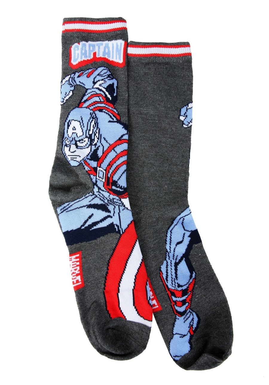 Adult Captain America Navy/Gray 2-Pack Casual Crew Socks