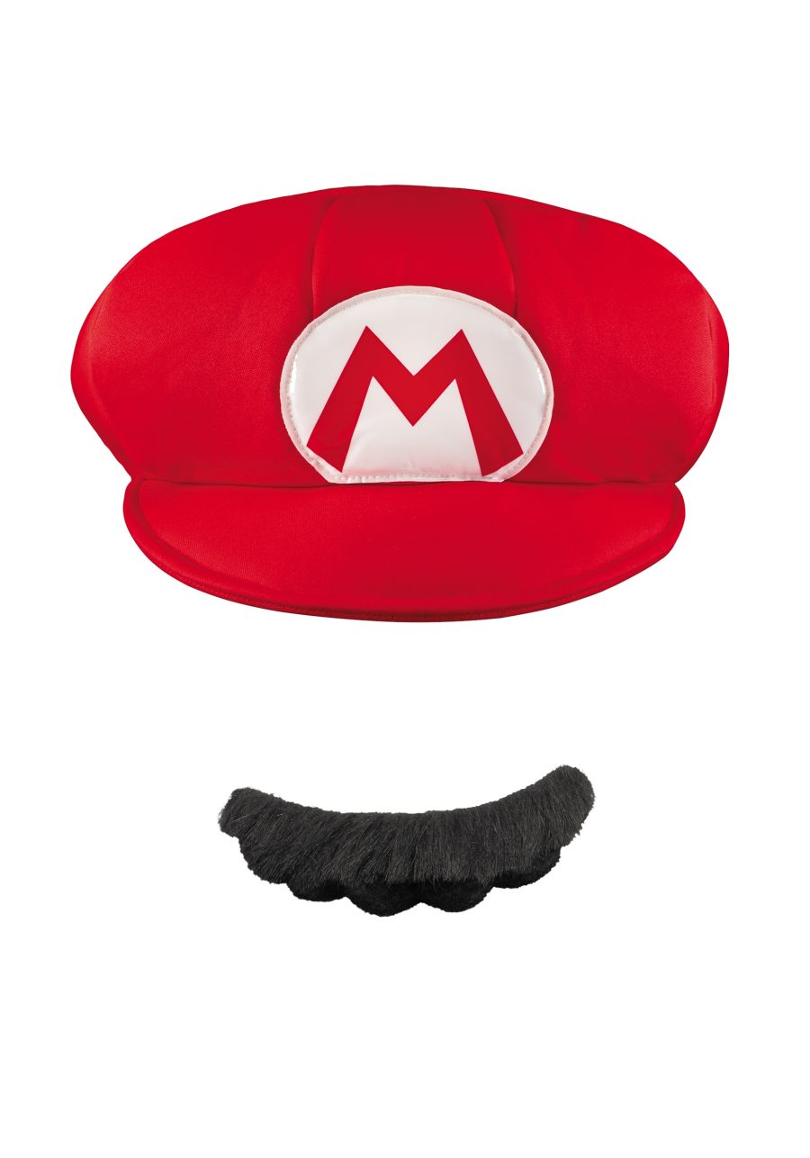 Adult Mario Hat and Mustache Costume Kit