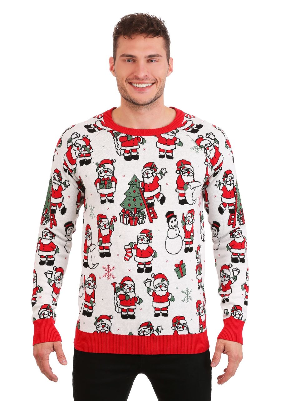 Adult Repeating Santa Pattern Ugly Christmas Sweater