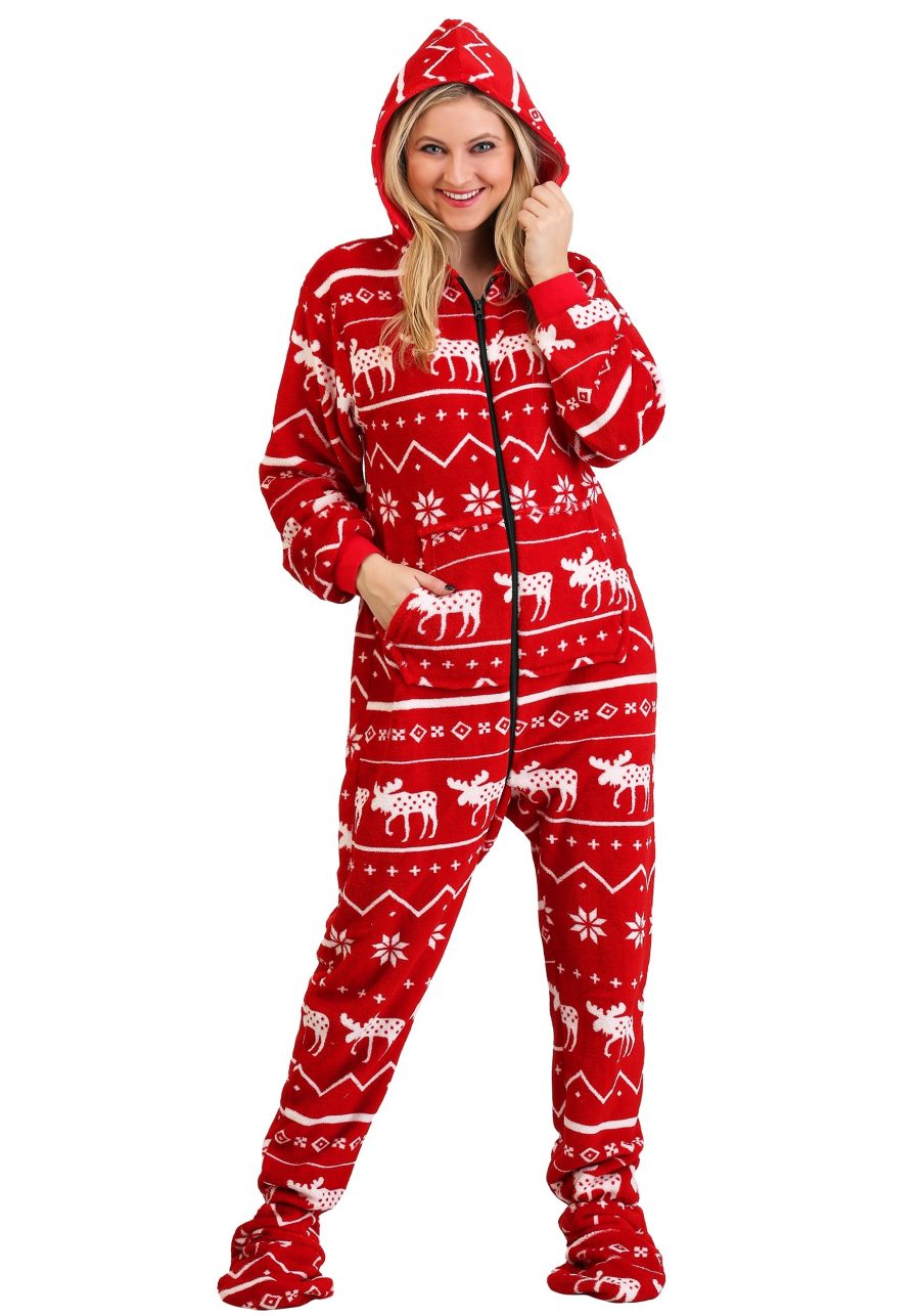 Adult's Ugly Christmas Nordic Moose Hooded Onesie