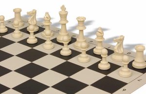 Analysis-Size Plastic Chess Set Black & Ivory Pieces with Black Roll-up Chess Board