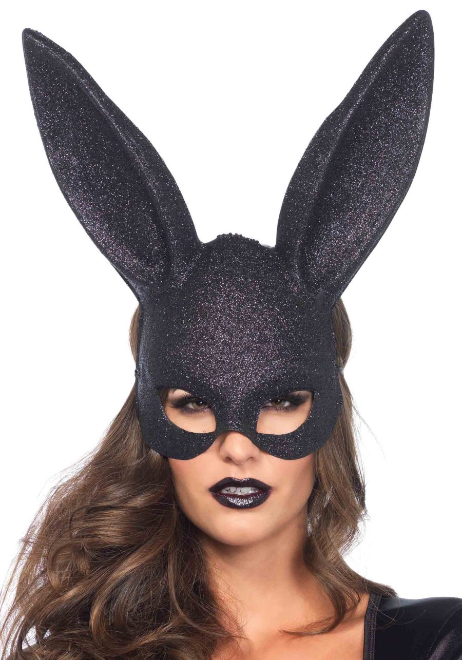 Black Glitter Bunny Mask