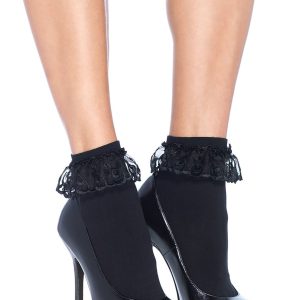 Black Lace Ruffle Ankle Women's Socks
