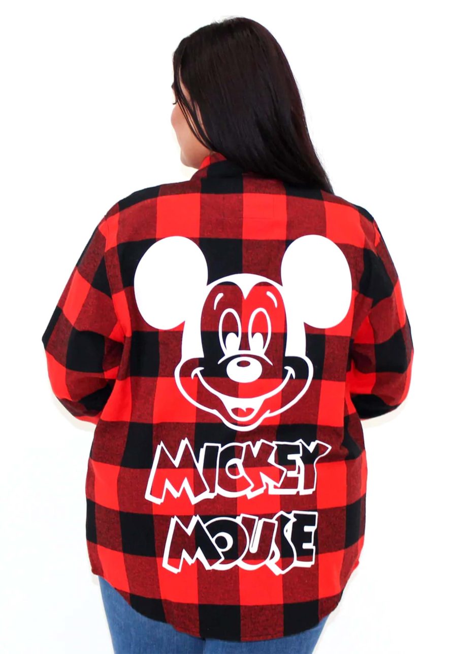 Cakeworthy Adult Mickey Mouse Plaid Flannel Shirt