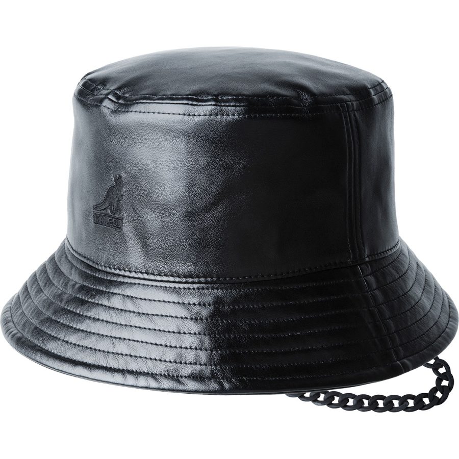 Chain Faux Leather Bucket - Black/Black / L