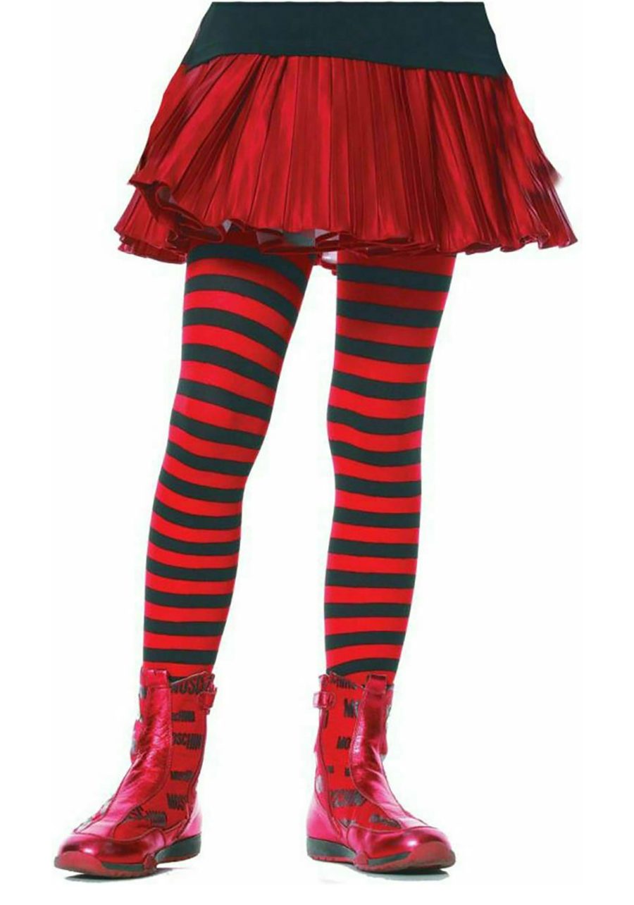 Children's Black and Red Striped Tights